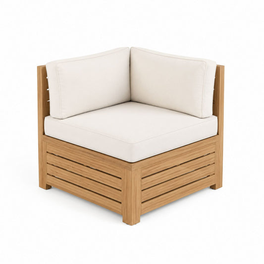 Outdoor Corner Chair Teak Wood Beige Cushions 90x90x75 cm
