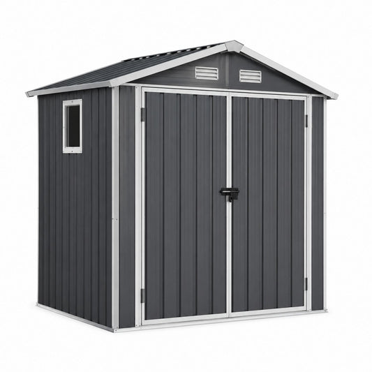 Gray Metal Outdoor Storage Shed 210x130x185 cm
