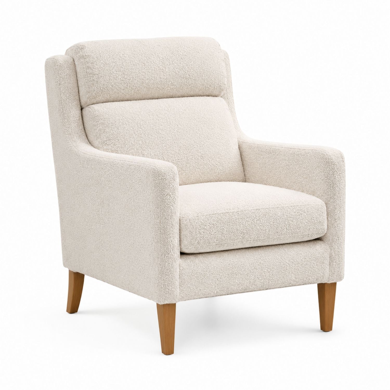 Beige Bouclé Armchair with Wooden Legs
