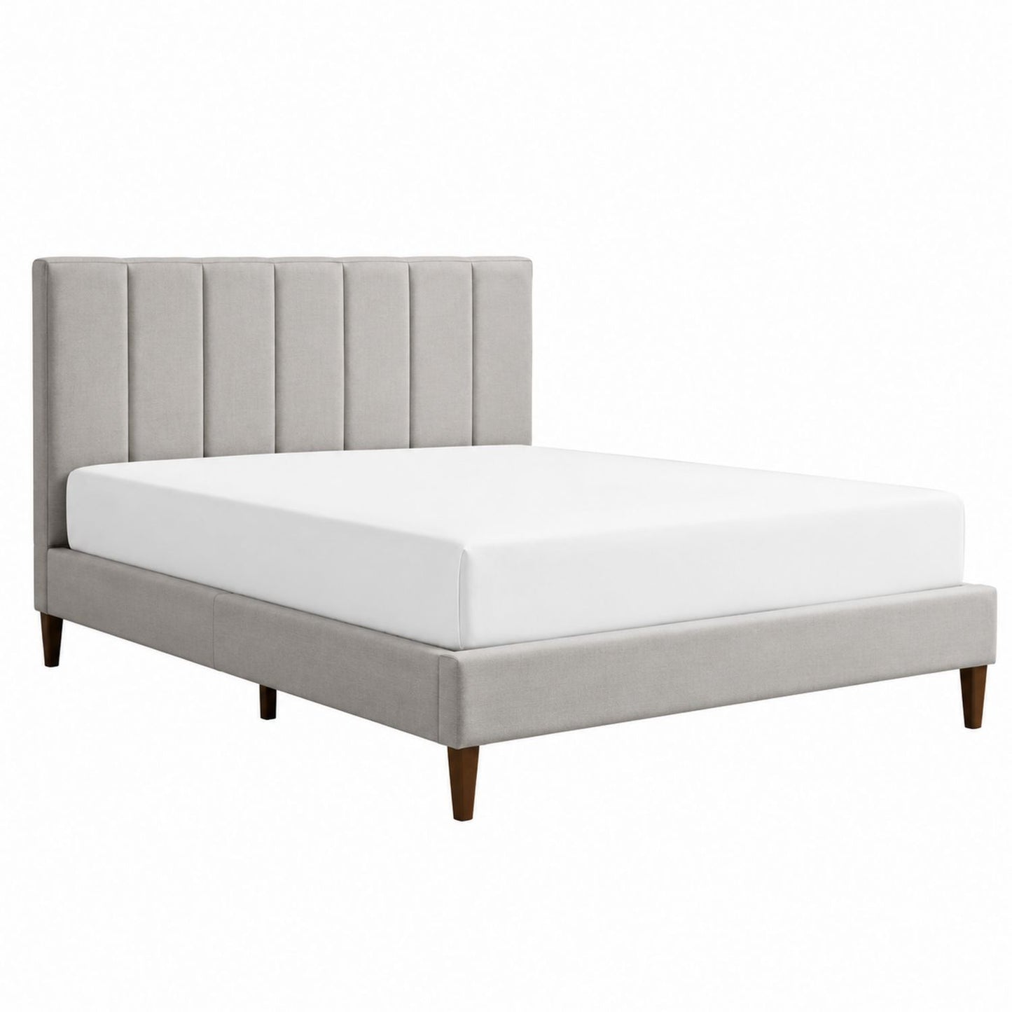 Fabric Upholstered Platform Bed with Channel Tufted Headboard Gray 210cm x 160cm