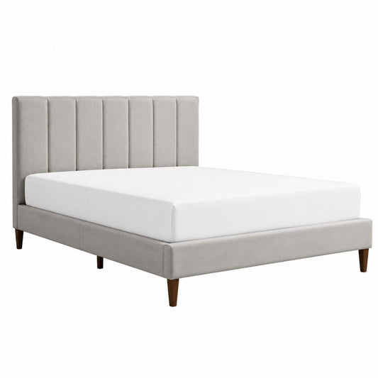 Fabric Upholstered Platform Bed with Channel Tufted Headboard Gray 210cm x 160cm