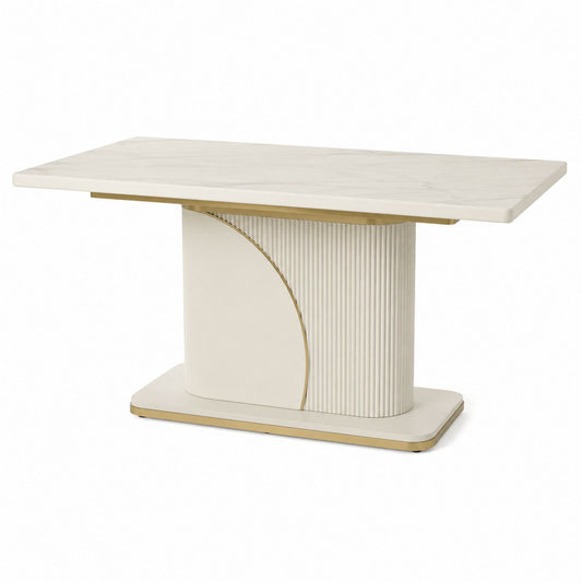 Rectangular Marble Dining Table with MDF Base in White