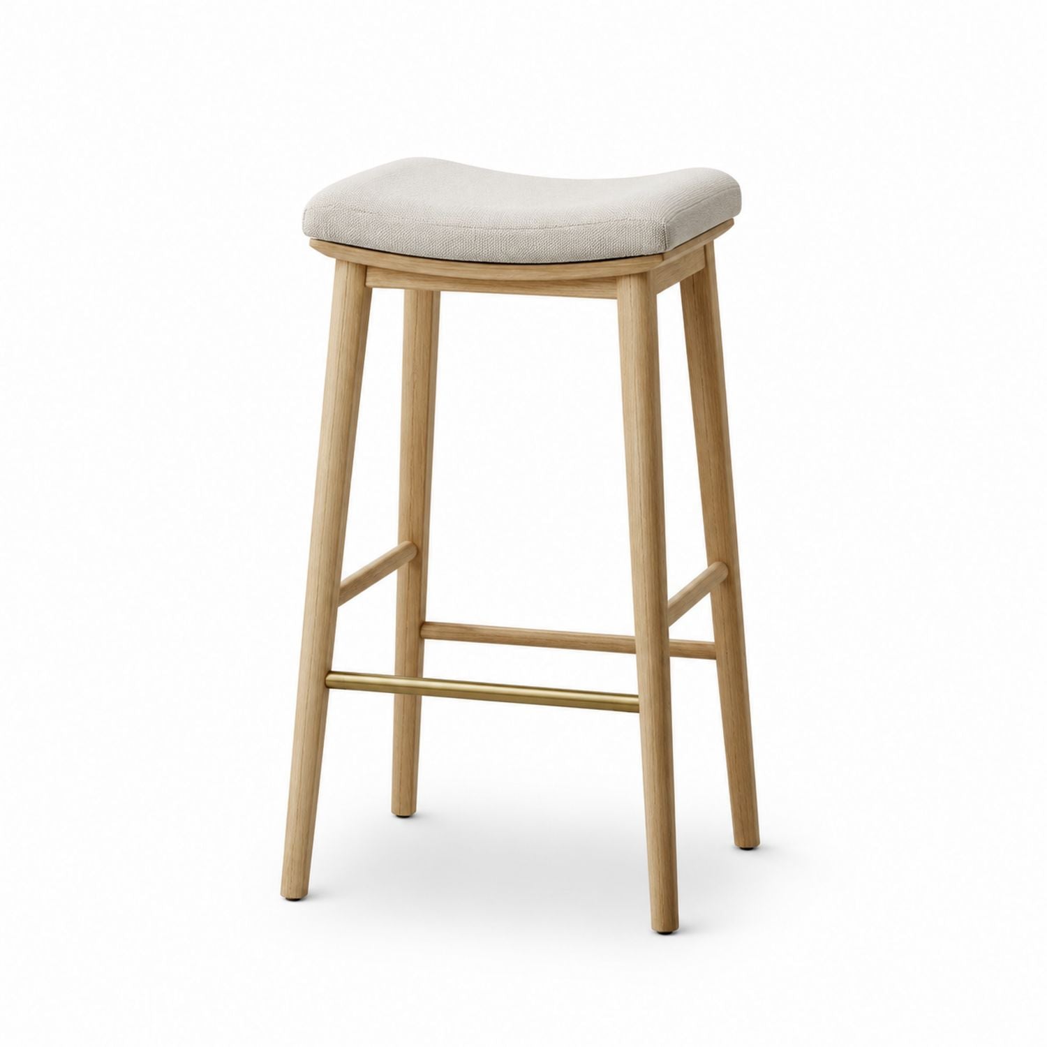 Oak Wood Bar Stool with Linen Seat, Natural Oak/Beige