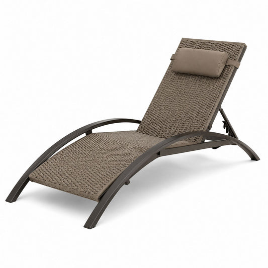 Aluminum Outdoor Chaise Lounge with Woven Seat Recliner 200cm Brown
