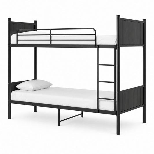 Metal Bunk Bed Twin Size with Ladder and Guard Rail