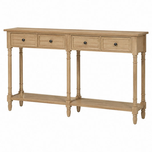 Wood Console Table with Drawers and Shelf, 120cm x 30cm x 80cm