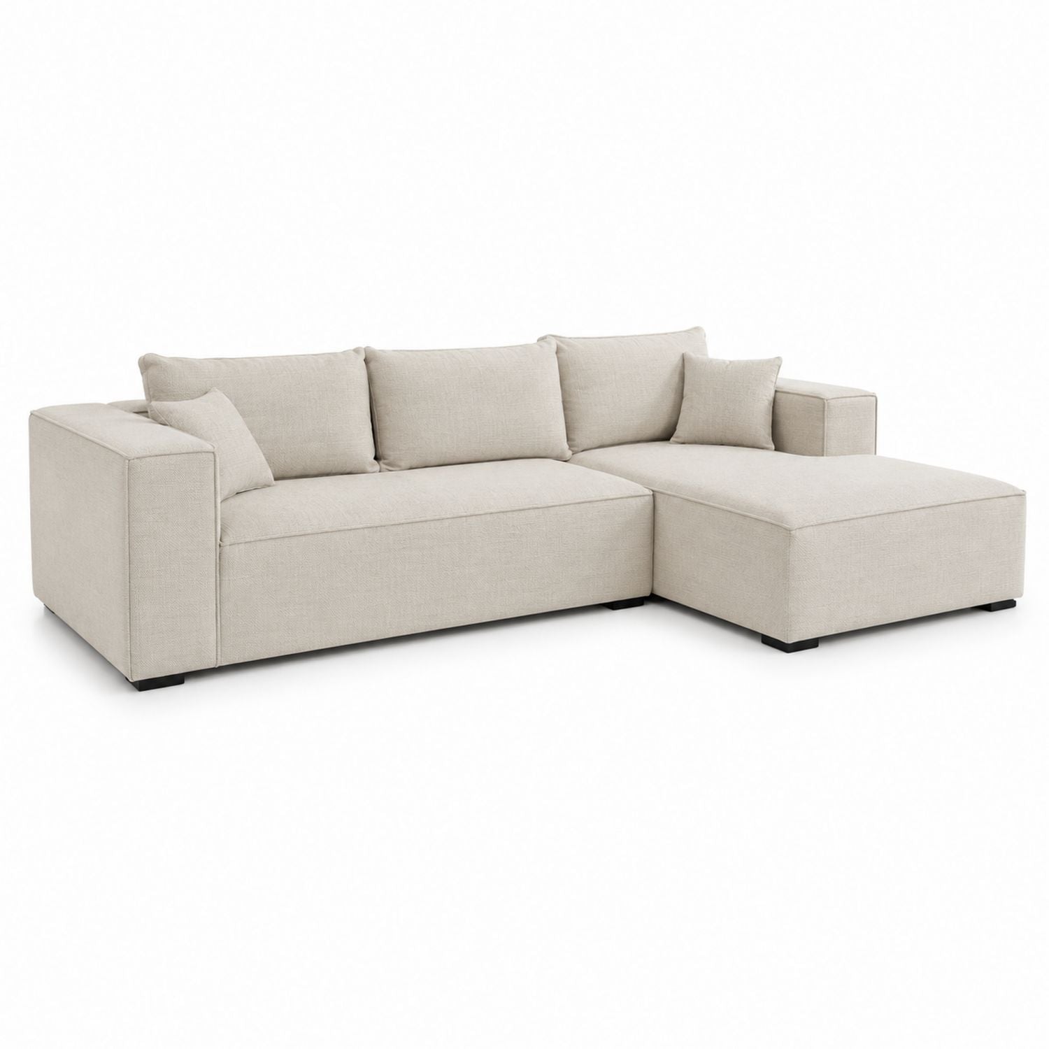 Fabric L-Shaped Sectional Sofa with Chaise Beige