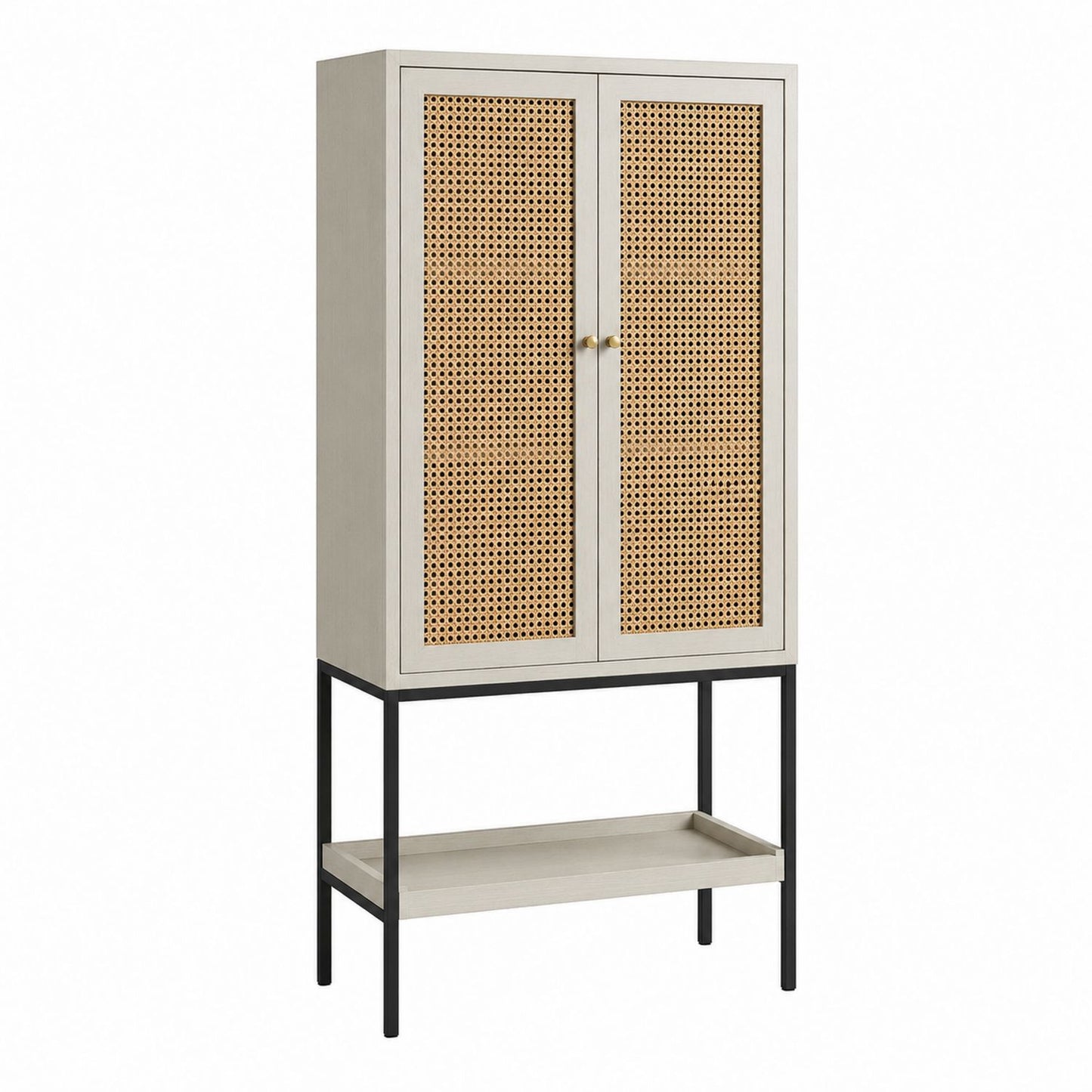 Cane Door Storage Cabinet with Metal Frame 180 cm
