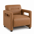 Brown Faux Leather Armchair with Open Arm Design