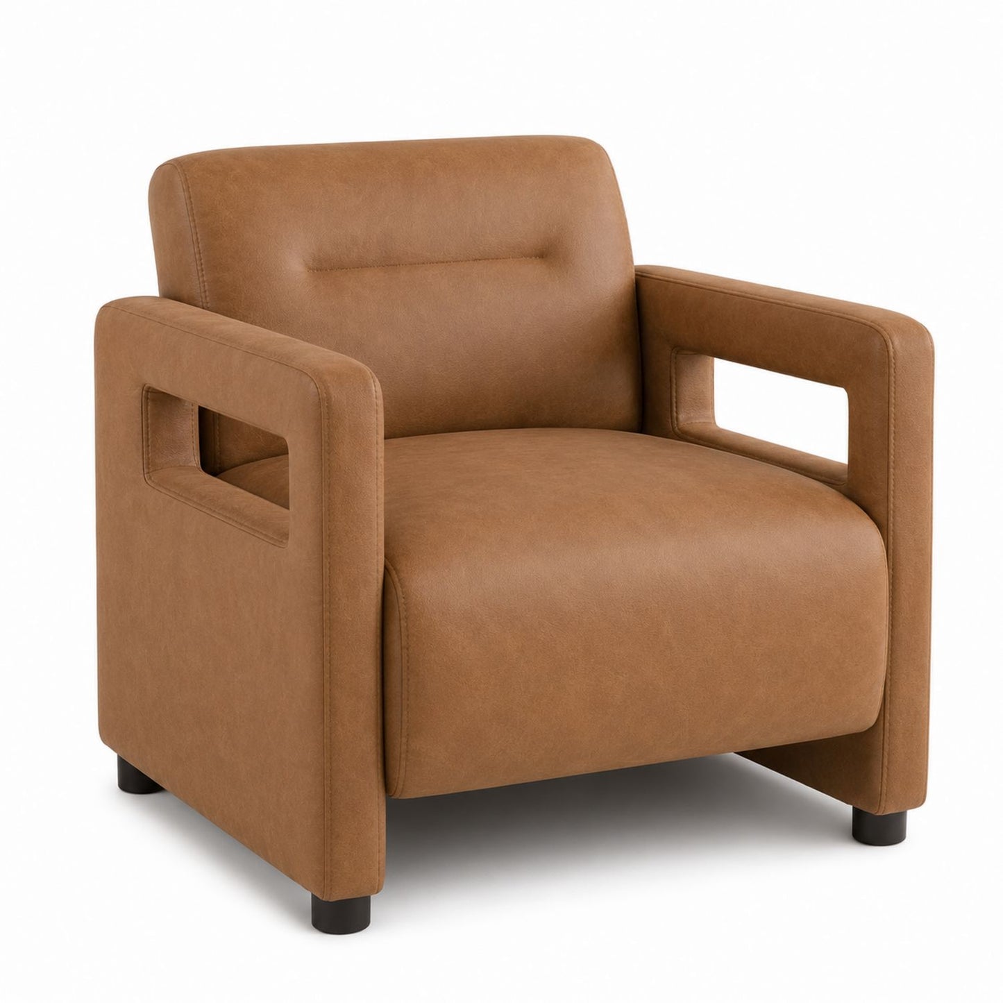 Brown Faux Leather Armchair with Open Arm Design